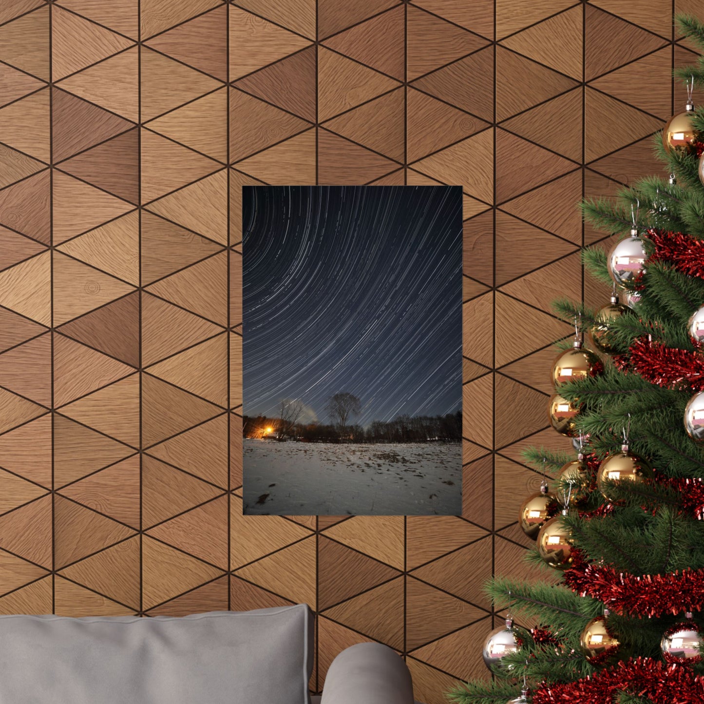 Vertical Poster Snow Covered New England Farm Star Trails Fine Art Photo