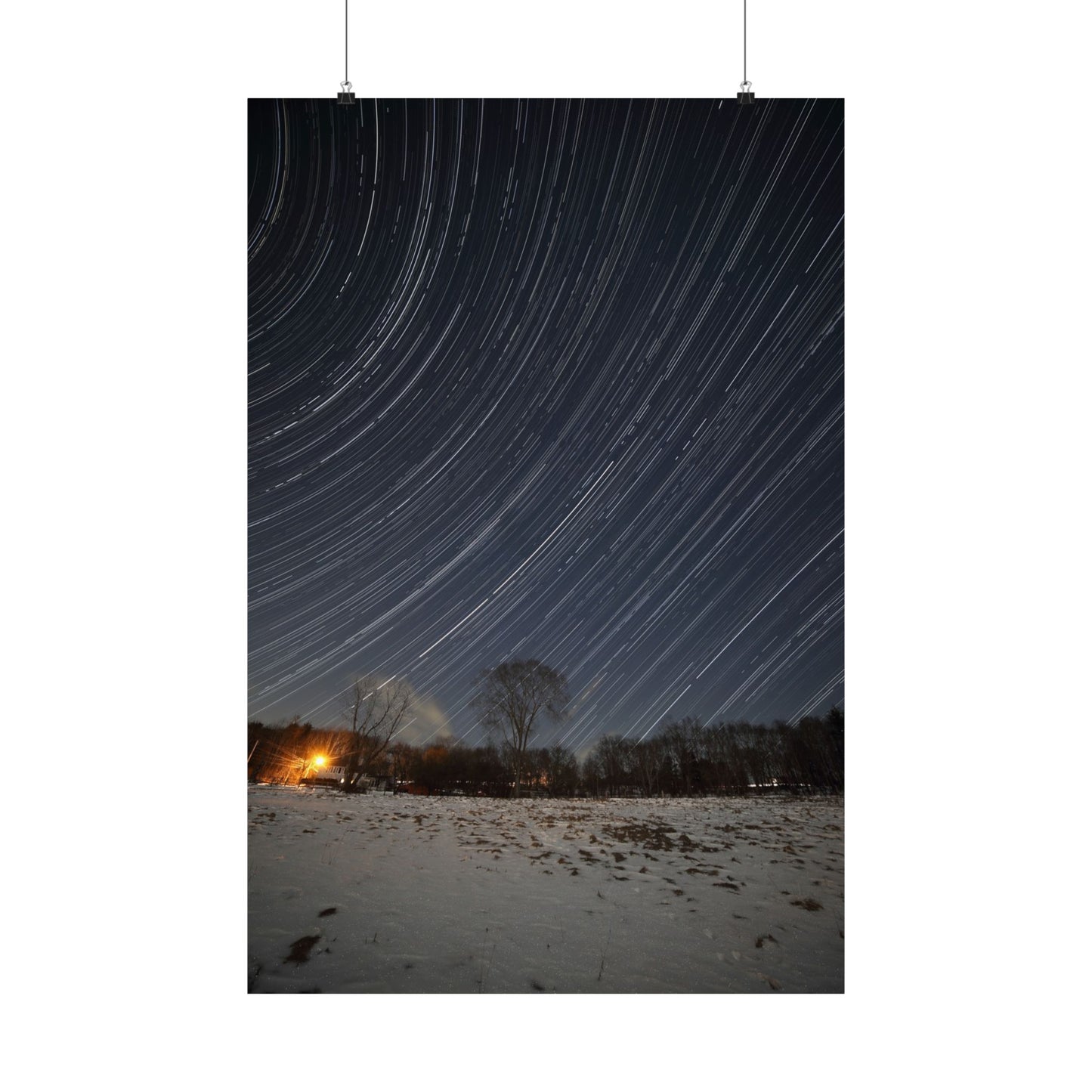 Vertical Poster Snow Covered New England Farm Star Trails Fine Art Photo