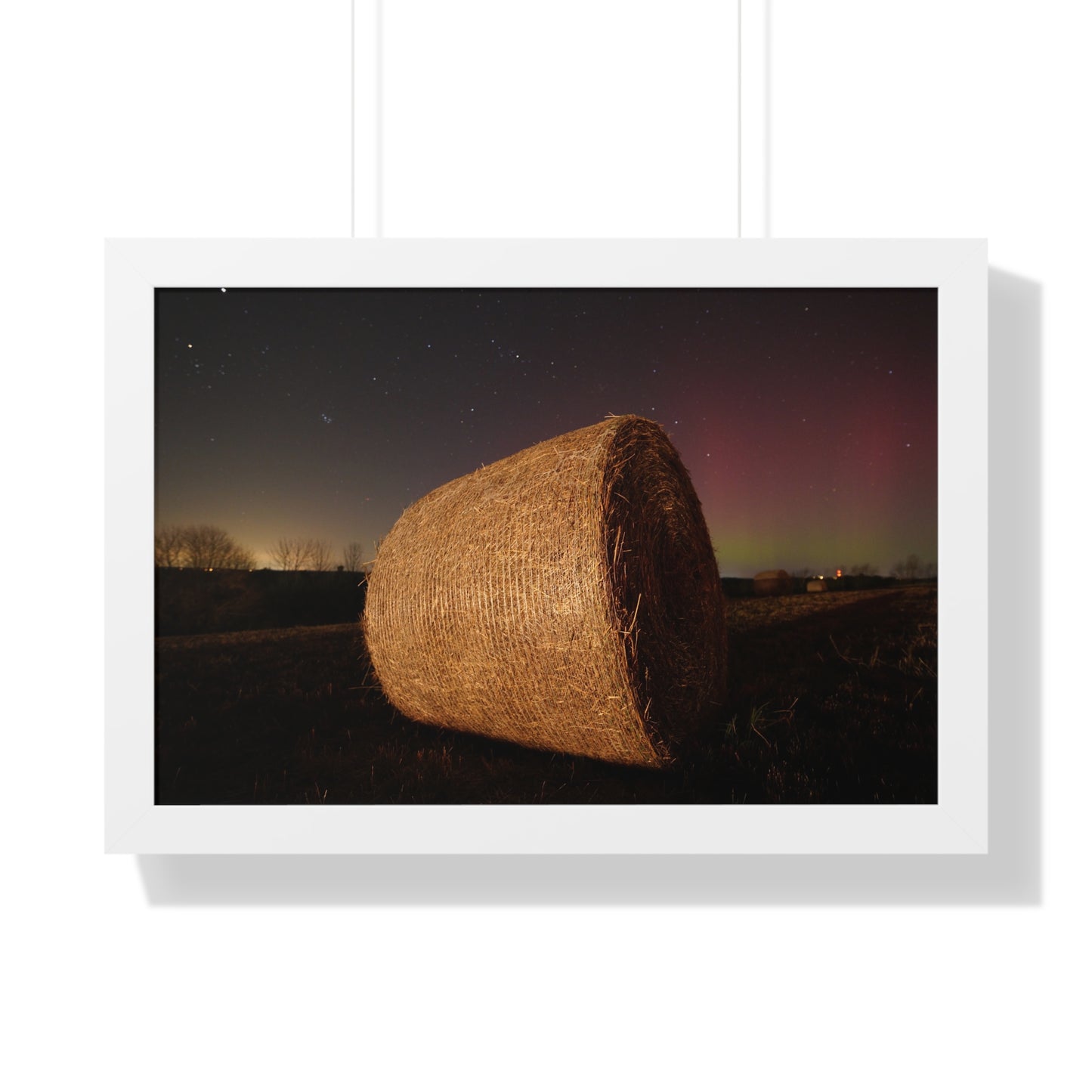 Rustic Farmhouse Framed Poster - Starry Night with Hay Bale Decor
