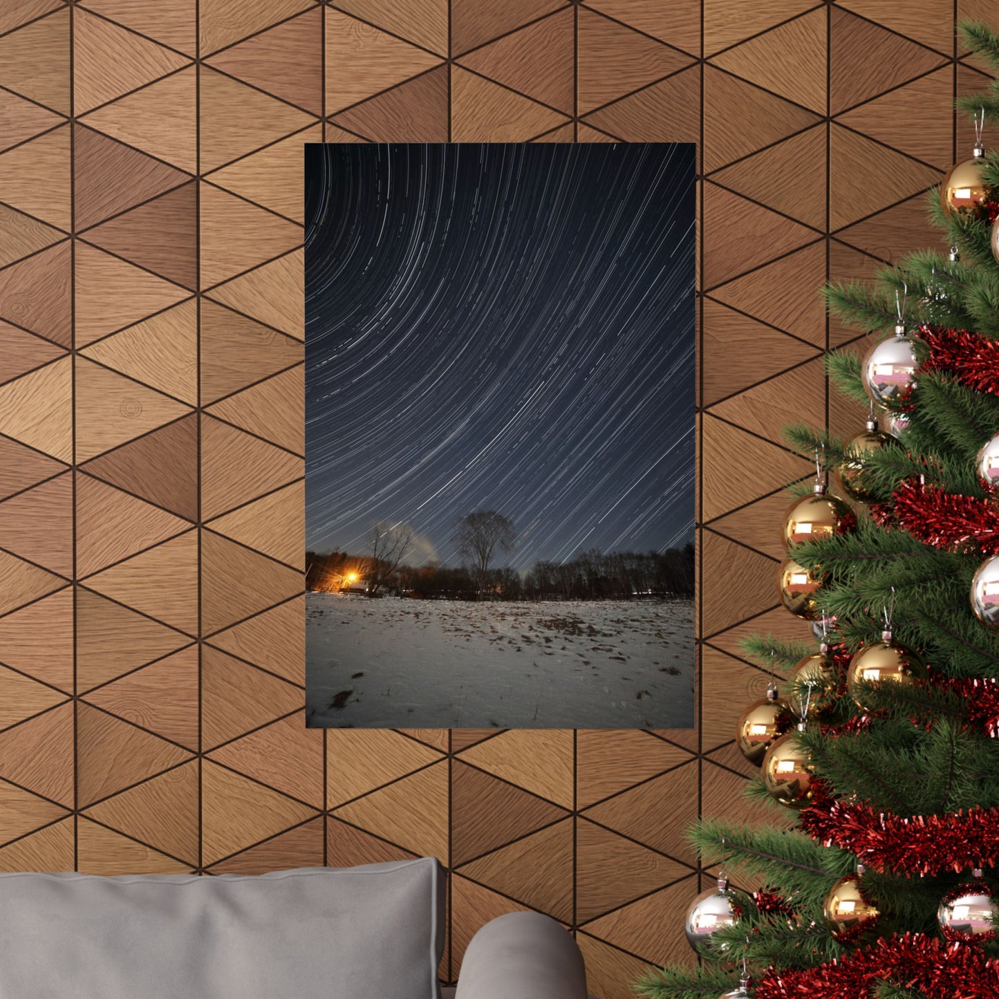 Vertical Poster Snow Covered New England Farm Star Trails Fine Art Photo