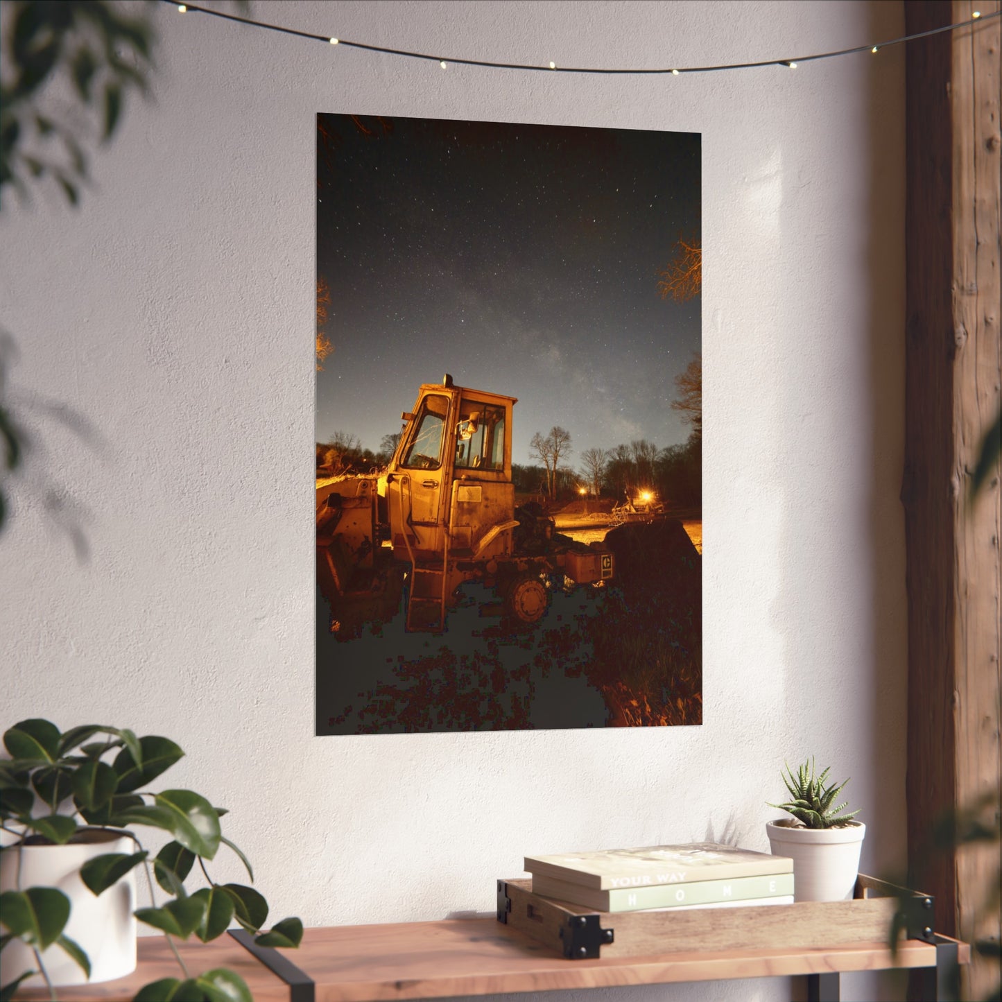 Poster - Abandoned 1970’s Front End Loader with Milky Way Background