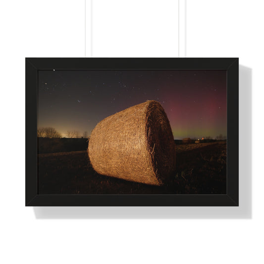 Rustic Farmhouse Framed Poster - Starry Night with Hay Bale Decor