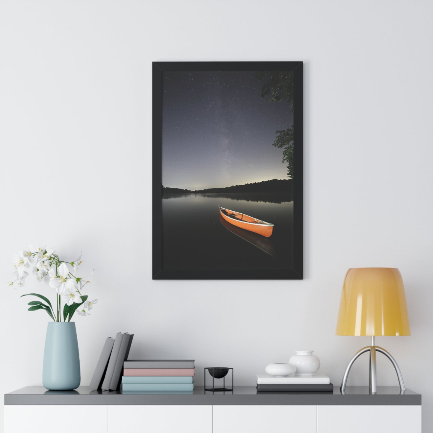 Canoeing the Milky Way Framed Vertical Poster