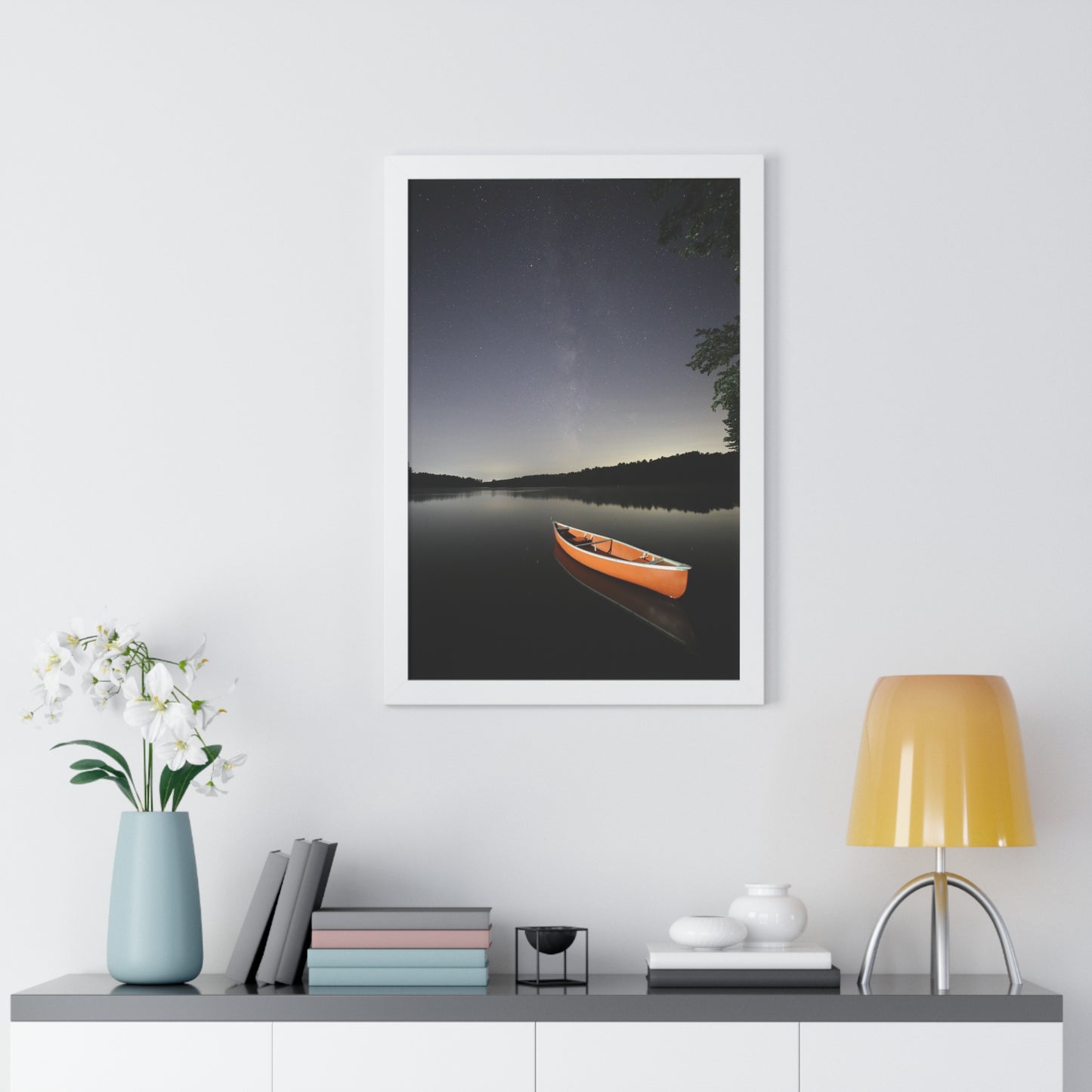 Canoeing the Milky Way Framed Vertical Poster