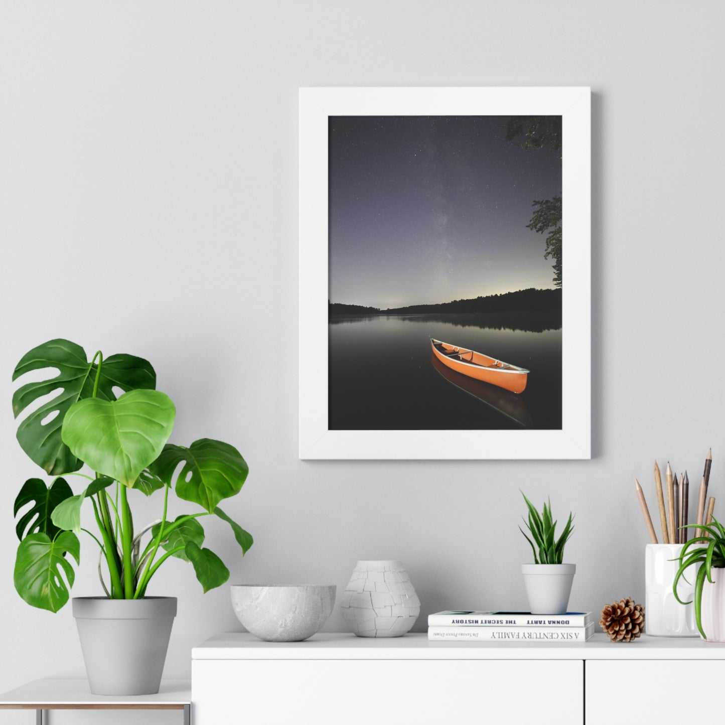 Canoeing the Milky Way Framed Vertical Poster