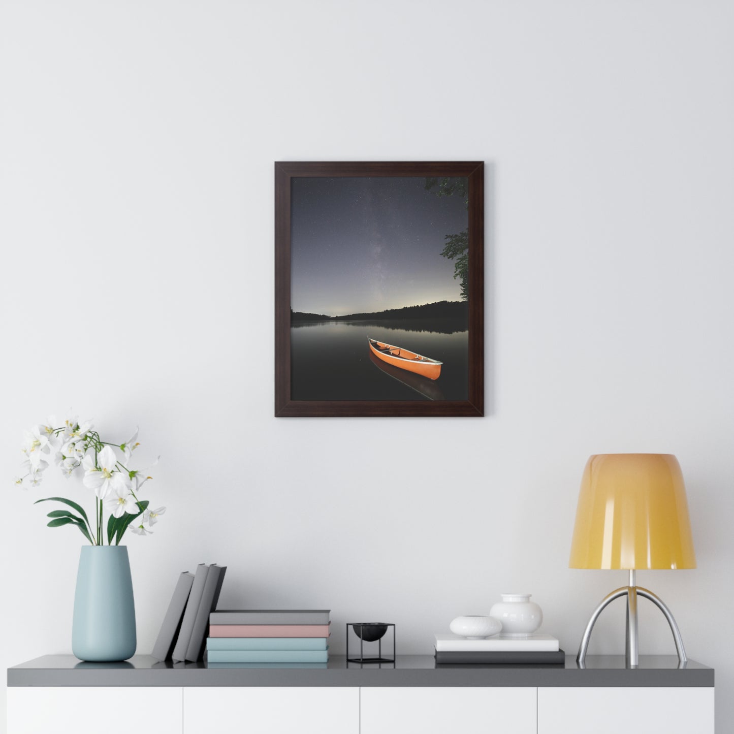 Canoeing the Milky Way Framed Vertical Poster