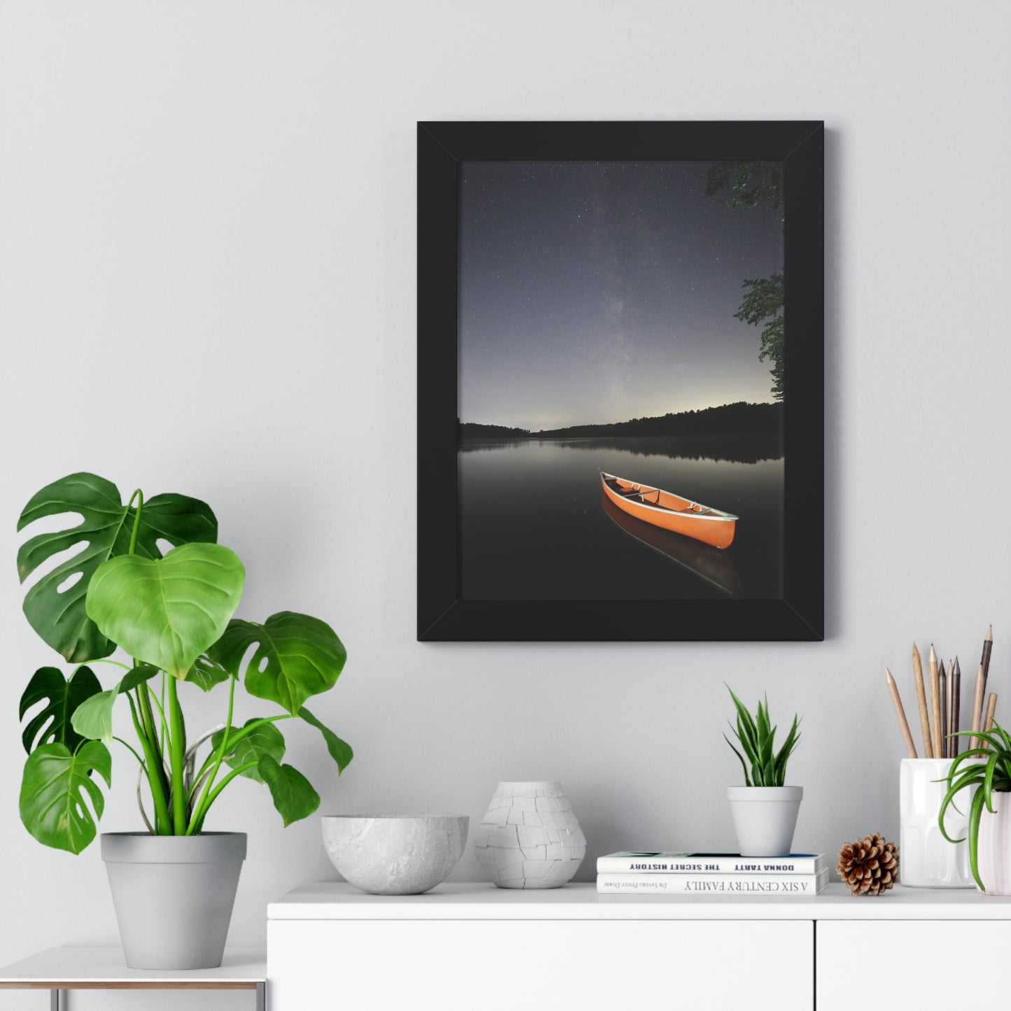 Canoeing the Milky Way Framed Vertical Poster