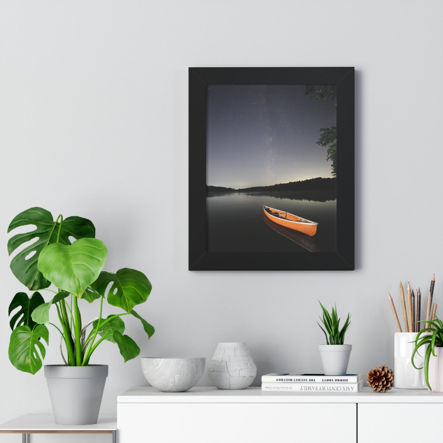 Canoeing the Milky Way Framed Vertical Poster