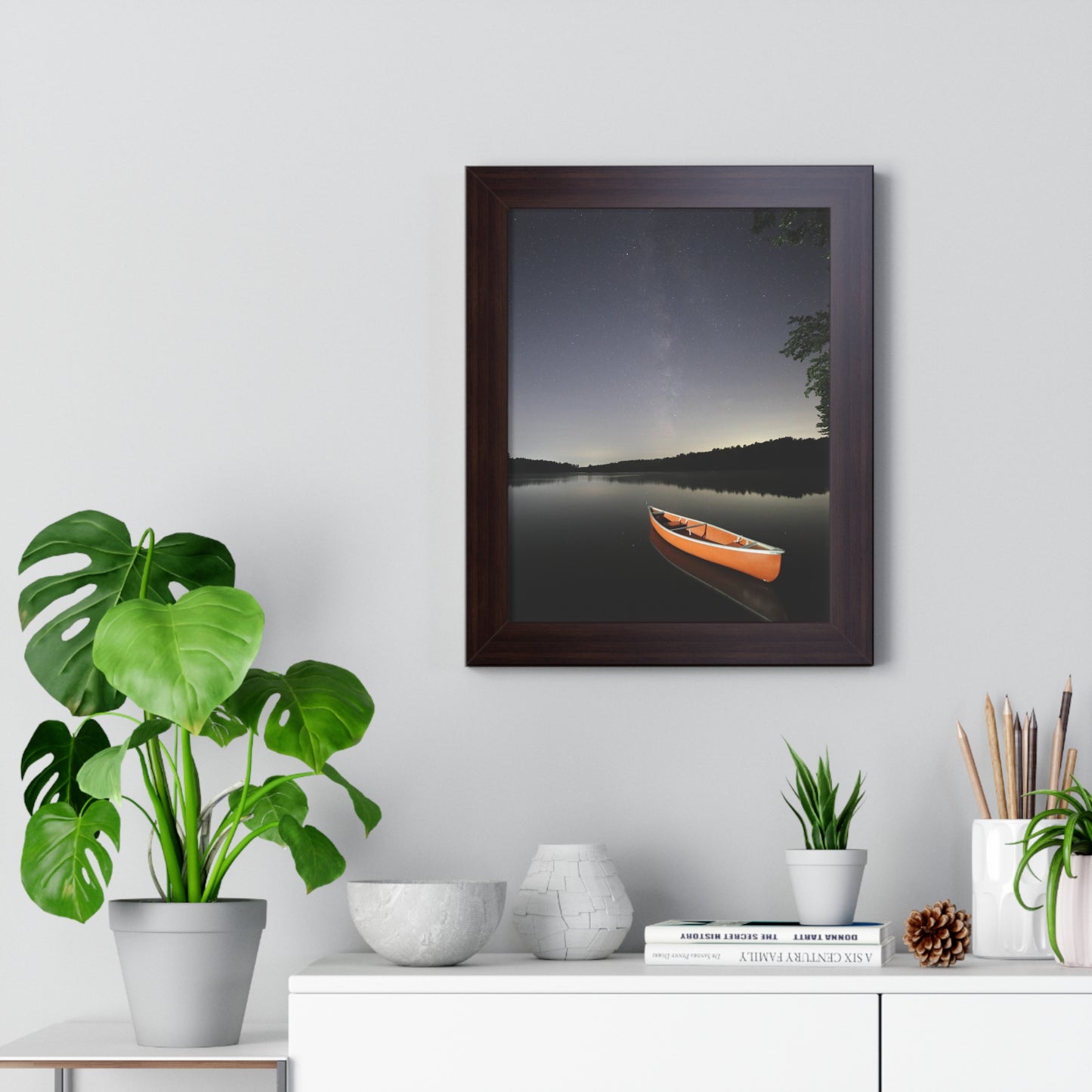 Canoeing the Milky Way Framed Vertical Poster